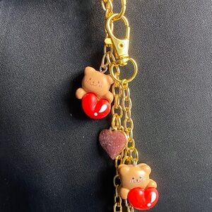 Valentine Cute Bear Charm Purse Charm with Red Hearts